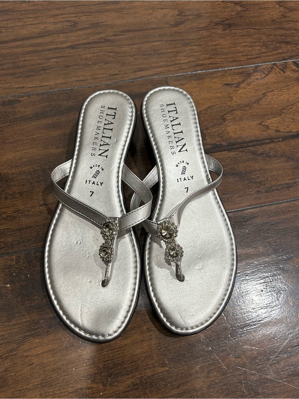 Italian Shoemakers Metallic Silver Jeweled Women's Sandals